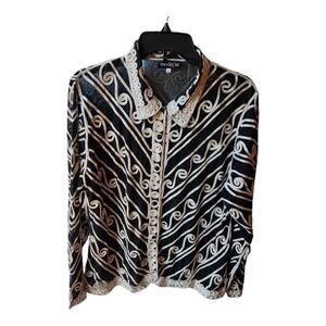 ModeLia Semi Sheer Blouse Women's Size XXL Embellished Collared Button Up Dressy